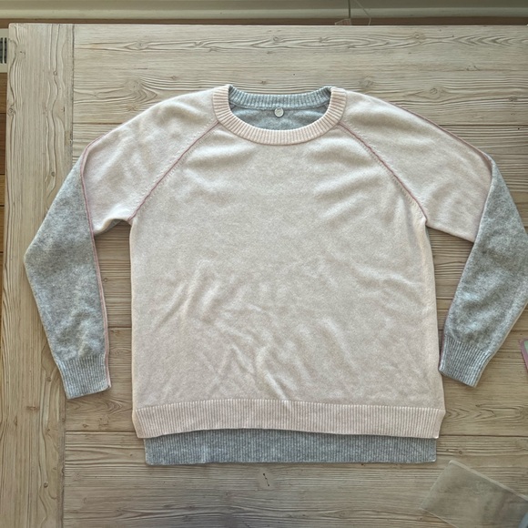 Margaret O’Leary 100% Cashmere Colorblock Sweater Gray & Pink | Size Large - Picture 4 of 8